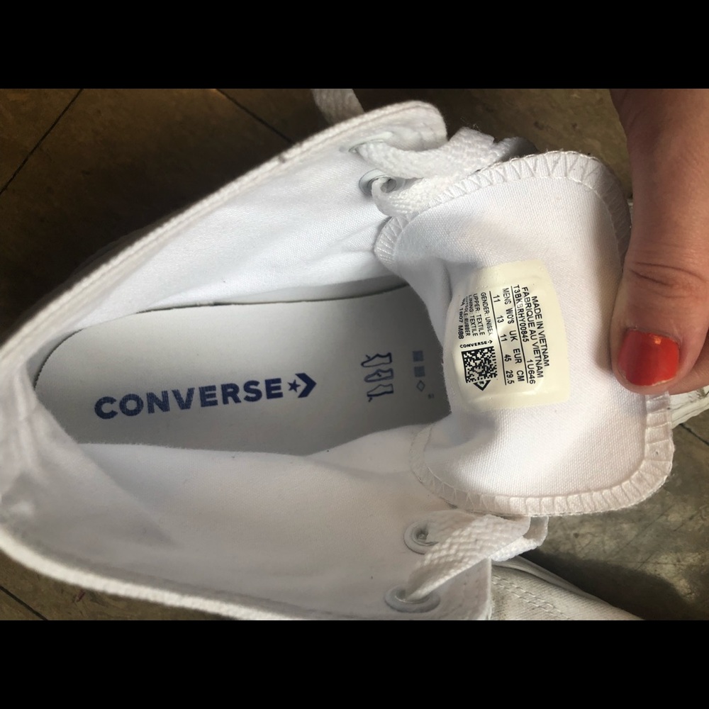All white high top converse